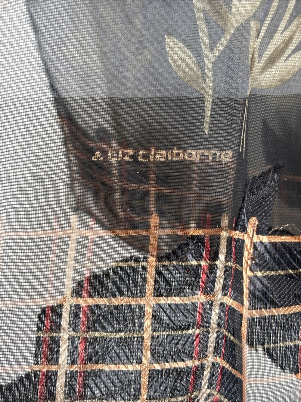 Liz Claiborne Sheer Floral Scarf in Black, Gold & Rust - Picture 2 of 7
